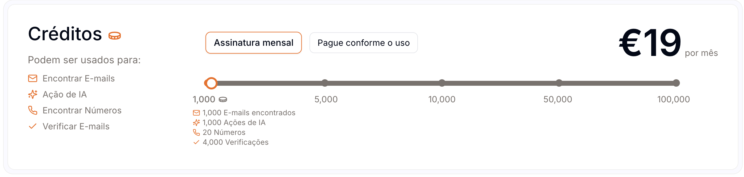 Captura de tela do sistema de créditos do Emelia