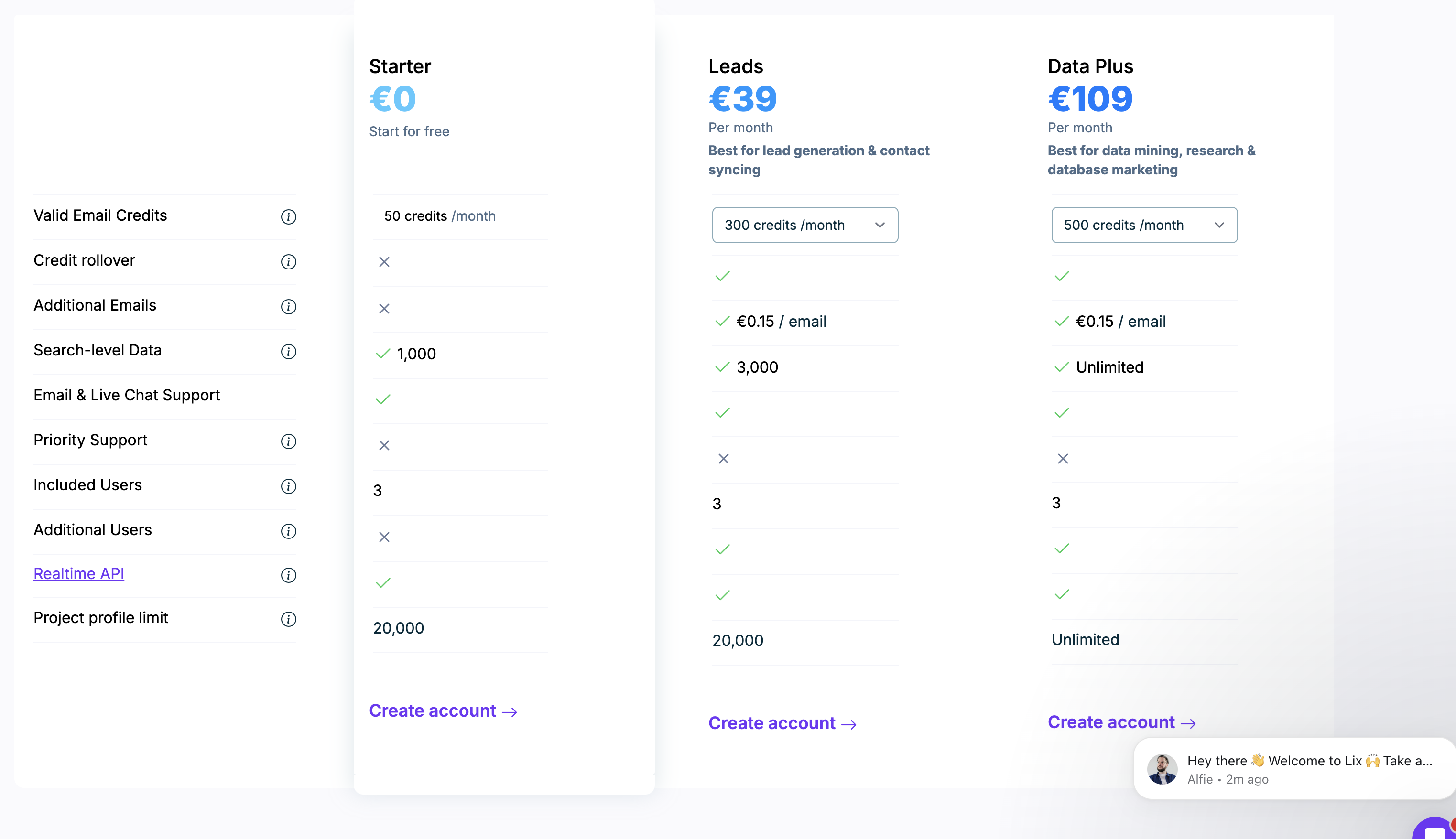 Screenshot of prices in English from Lix