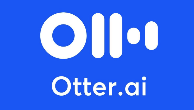 Otter.ai ecris en blanc sur fond bleu