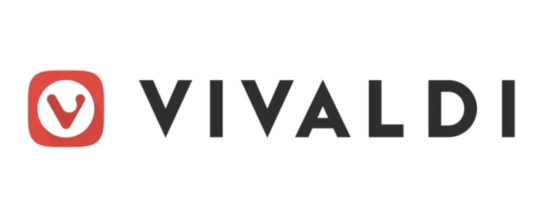 Vivaldi written in black on a white background with a red V next to it in a red square