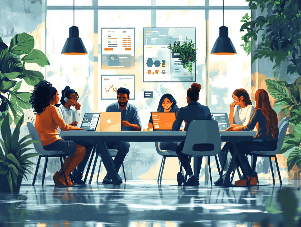 Illustration of a team working together