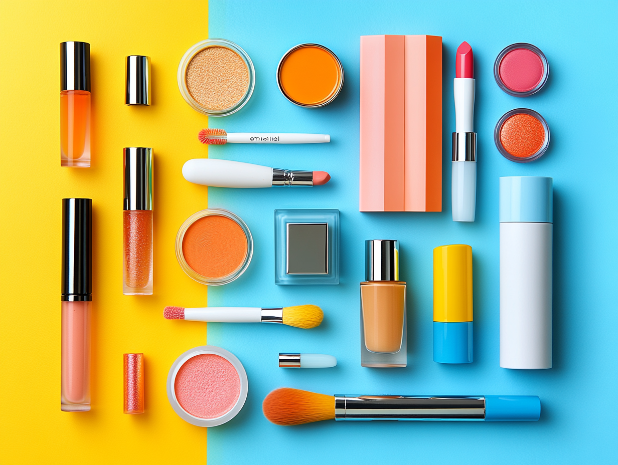illustration showing several cosmetics with very sweaty colors