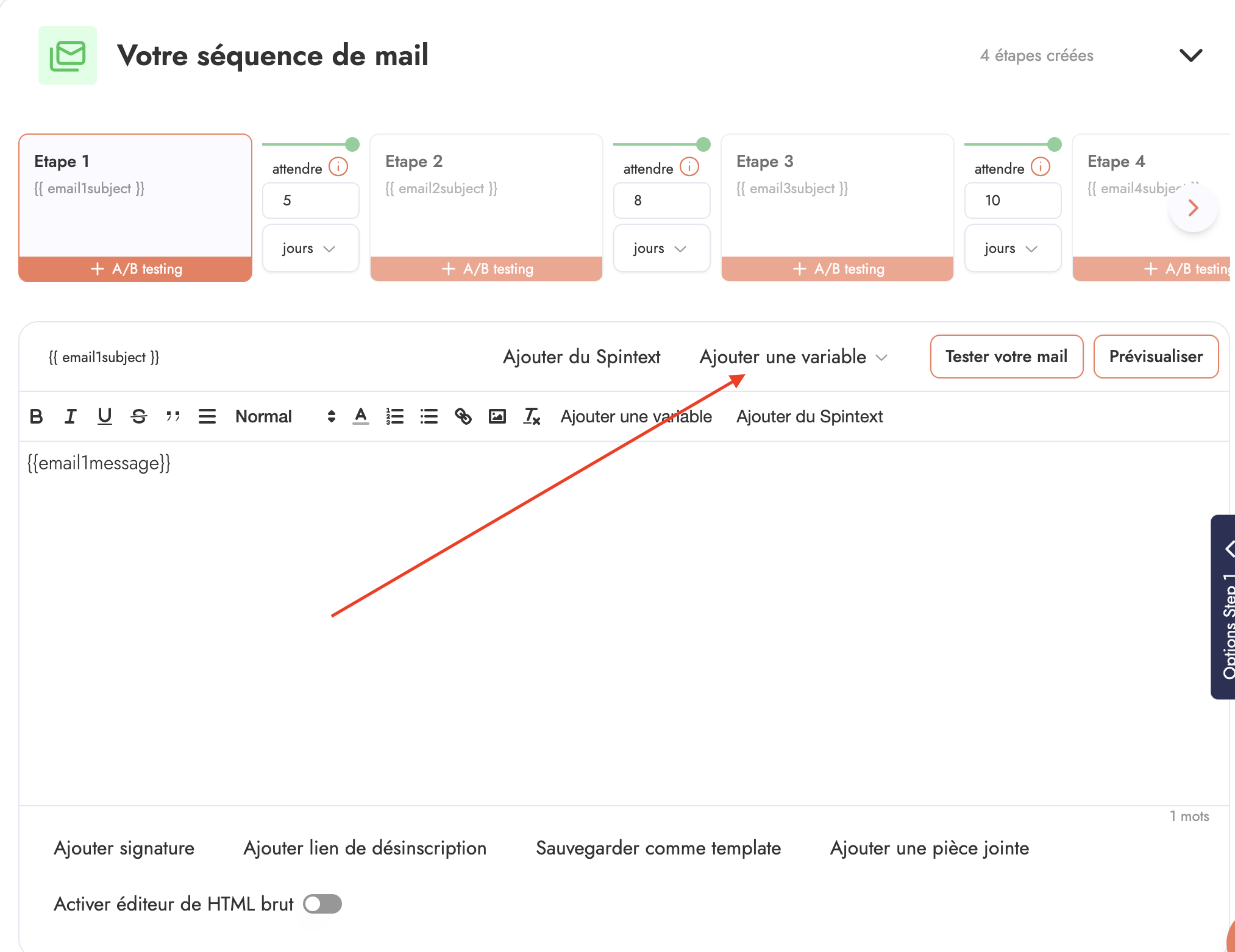 capture d'ecran ajouter une variable