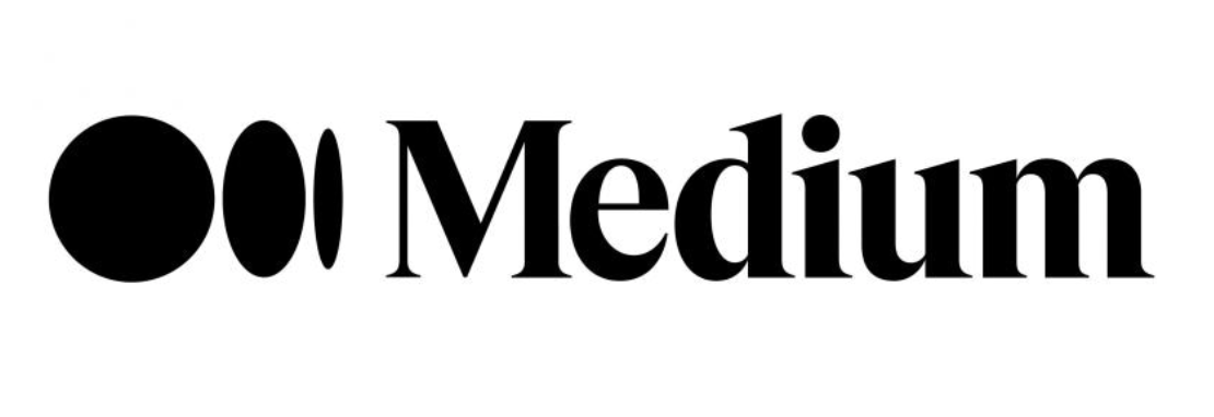 Medium written in black on a white background with three black circles next to it.