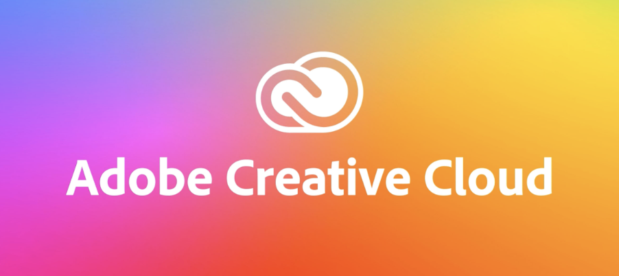 Adobe logo in white on a multicolored background