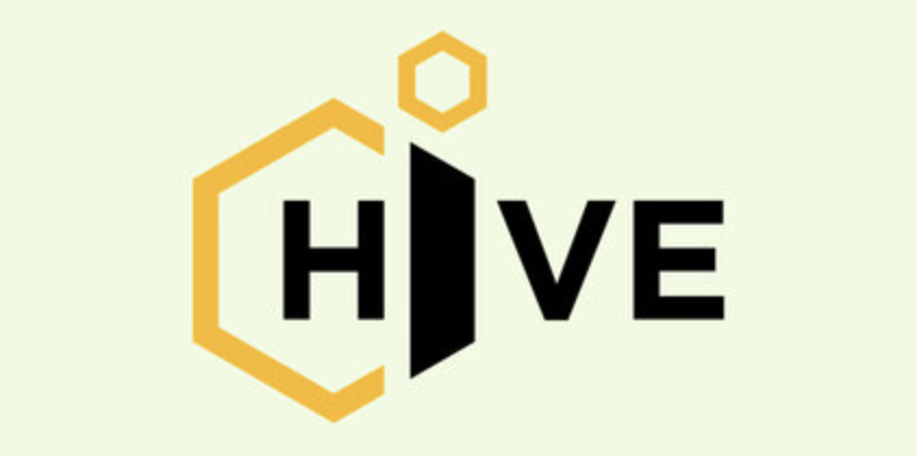 Hive written in black and large letters, surrounded by a yellow diamond-shaped logo.