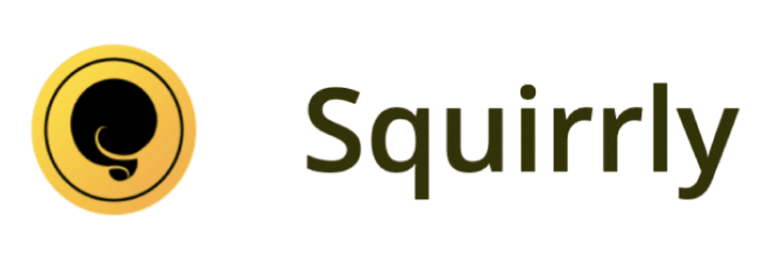 Squirrly is written in black on a white background with a yellow and black logo next to it.