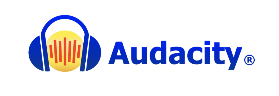 Audacity ecris en bleu sur fond blanc et à coté un casque pose sur un rond jaune