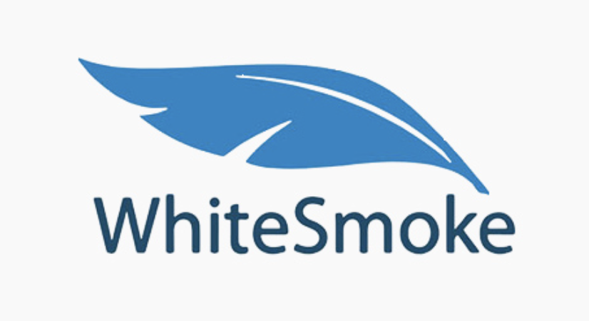 Whitesmoke written in dark blue on a white background illustrated with a light blue feather