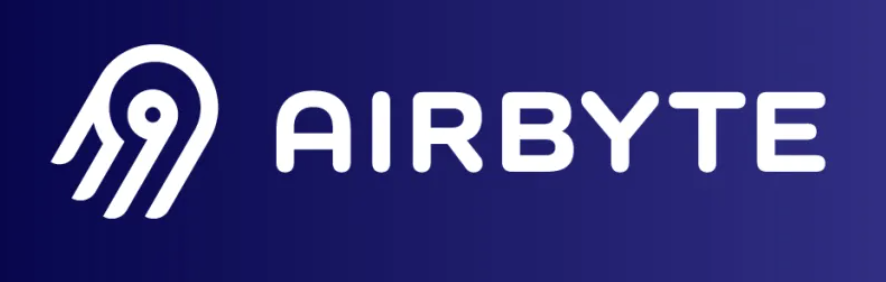 Airbyte written in white on a blue background
