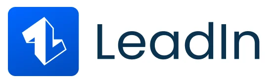 Logo Leadin bleu electrique et a cote Leadin ecris en bleu foncé