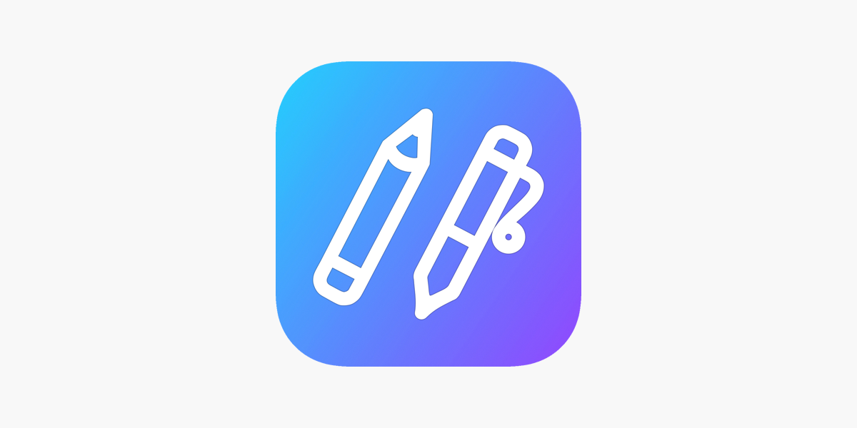 Small purple square logo with two white pencils inside