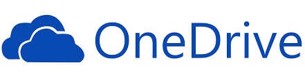 One Drive written in blue on a white background with two blue clouds next to it.