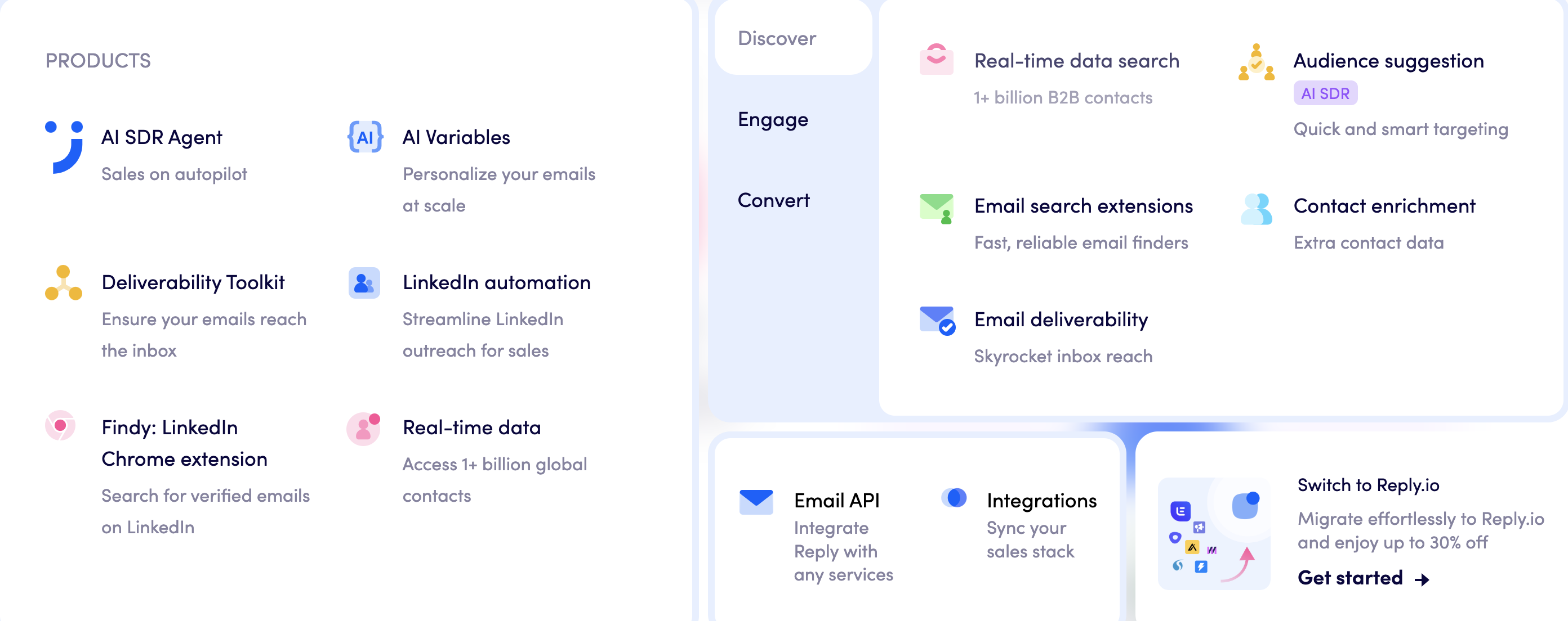 Screenshot of Reaply.io features
