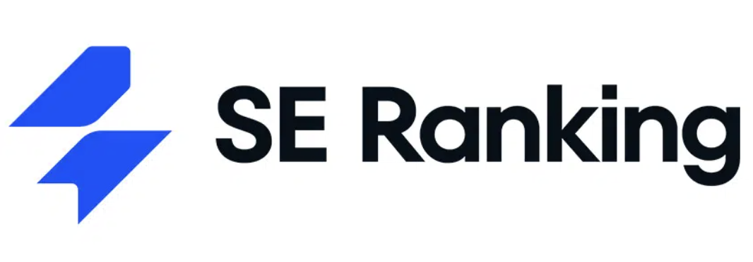 SE Ranking written in black, with two small blue triangular logos on the left, all on a white background.