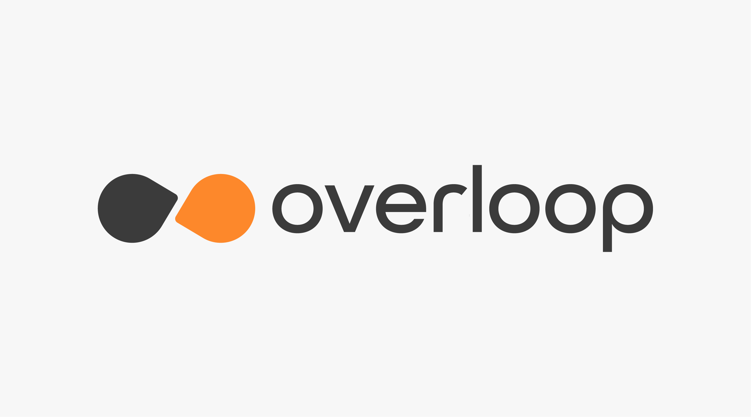 Overloop ecris en noir sur fond blanc a cote d'un logo noir et orange