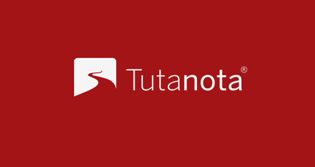 Tutanota écris en blanc sur fond bordeau 