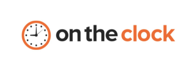 Drawing of a clock with “the” written in black and “clock” in orange