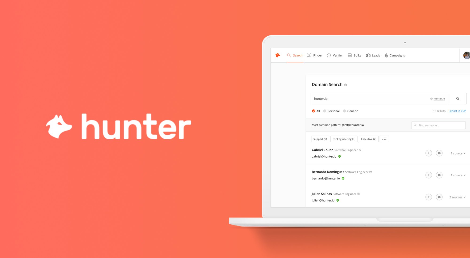 Hunter screenshot of the platform