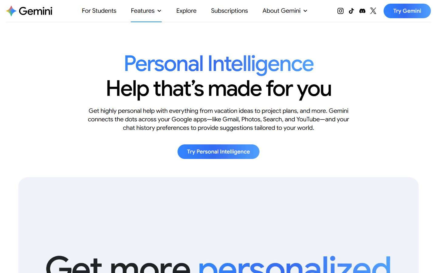 Google Personal Intelligence - Gemini Overview