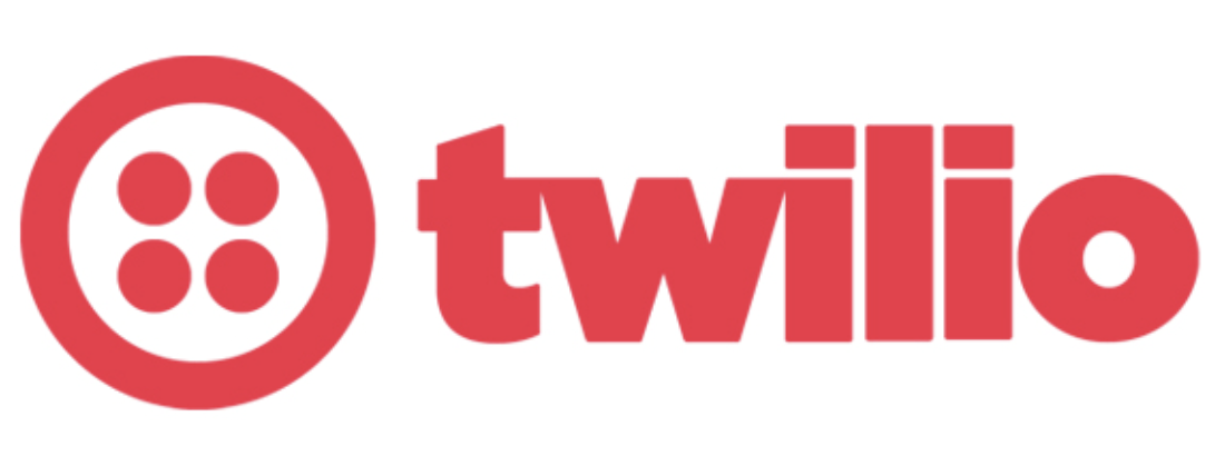 Round red logo with four red dots inside and “Twilio” written in red as well, all on a white background.