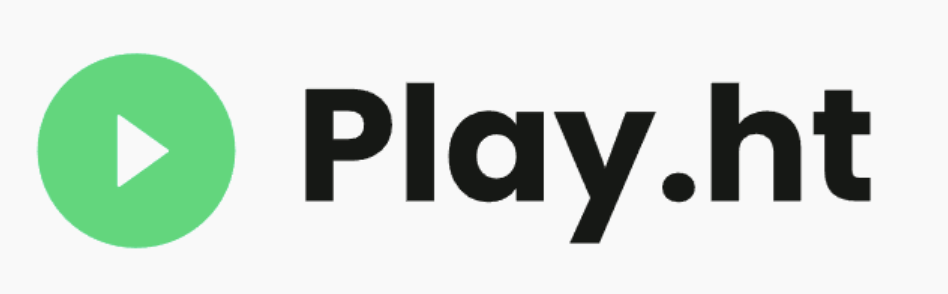 Play.HT written in black on a white background with a green circle on the left side containing a white triangle.