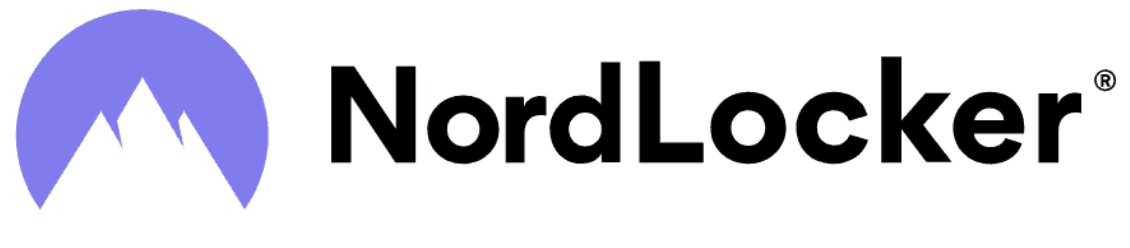 Nordlocker is written in black on a white background with a purple circle next to it containing a mountain.