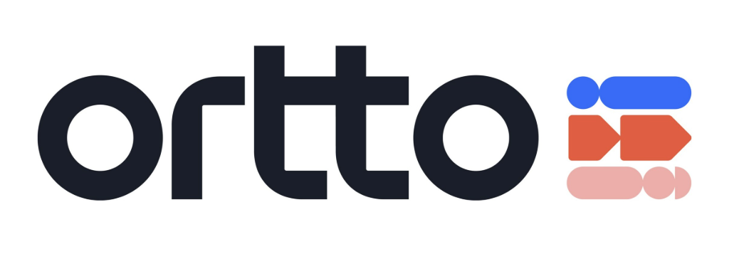 Ortto written in black on a white background and on the right a blue, red, and pink logo