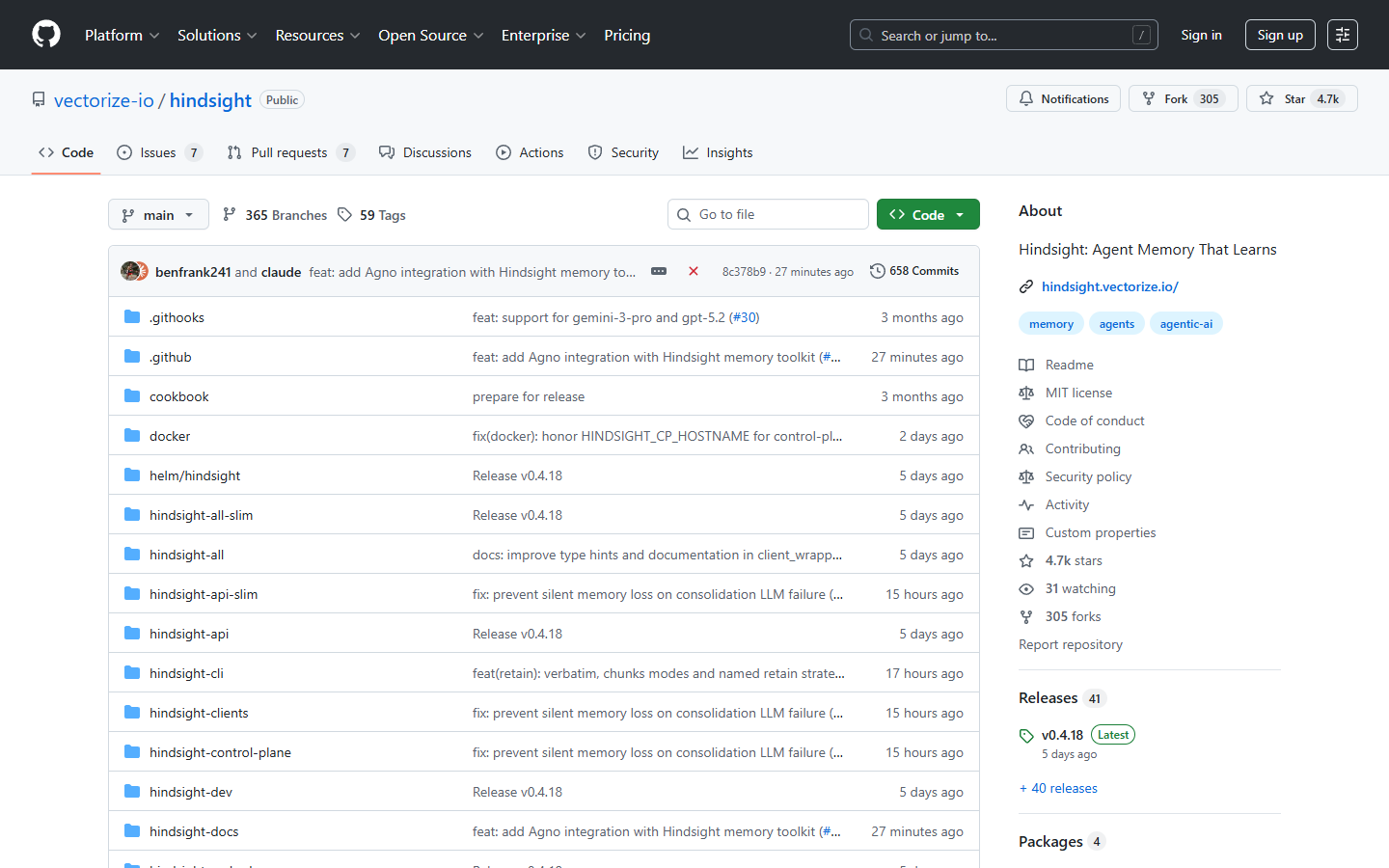 Hindsight - GitHub Repository by Vectorize