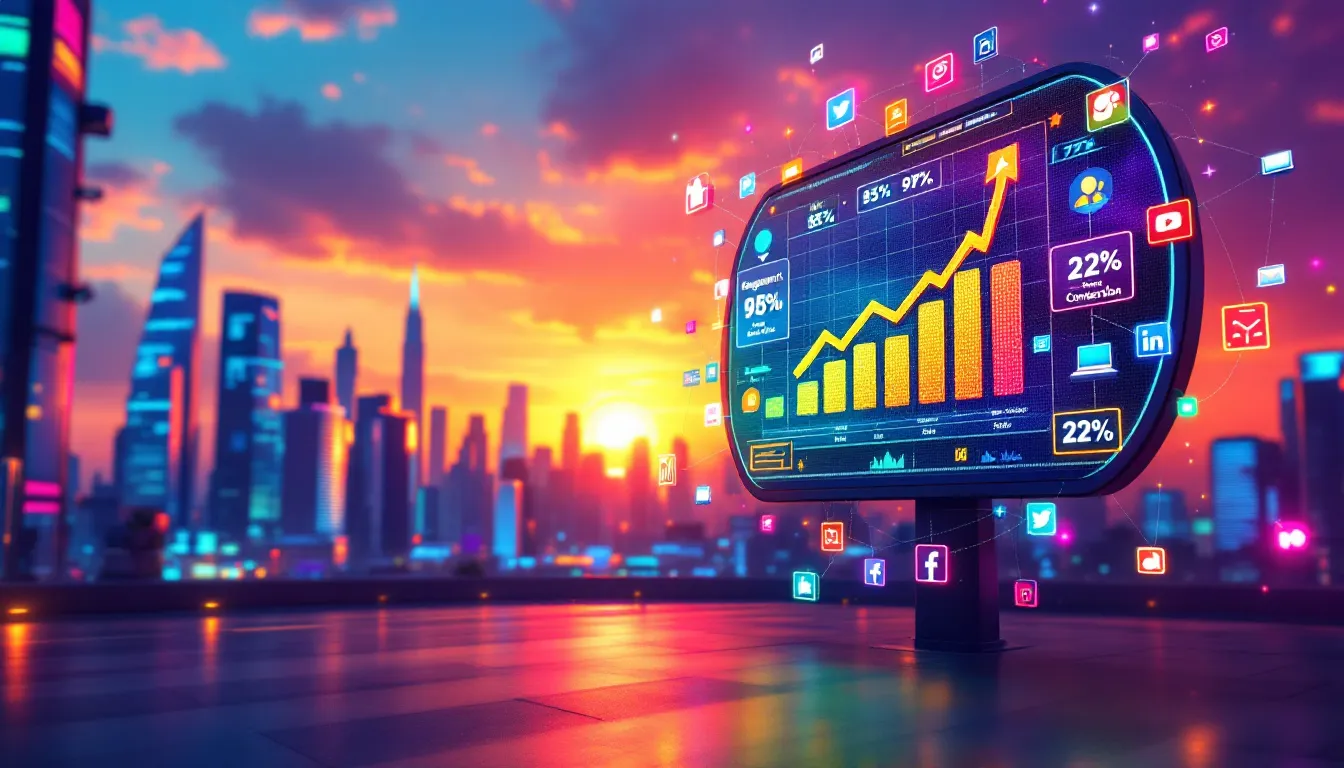 drawing of a city at night with beautiful blue, yellow, and orange colors...and a billboard with a graphic