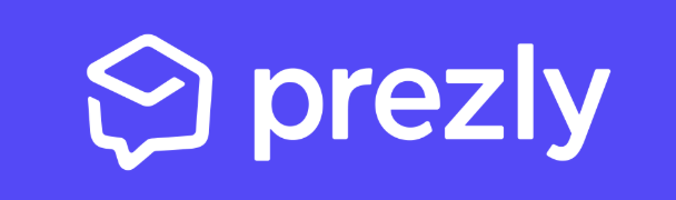 Prezly written in white on a purple background with an envelope drawn on the left