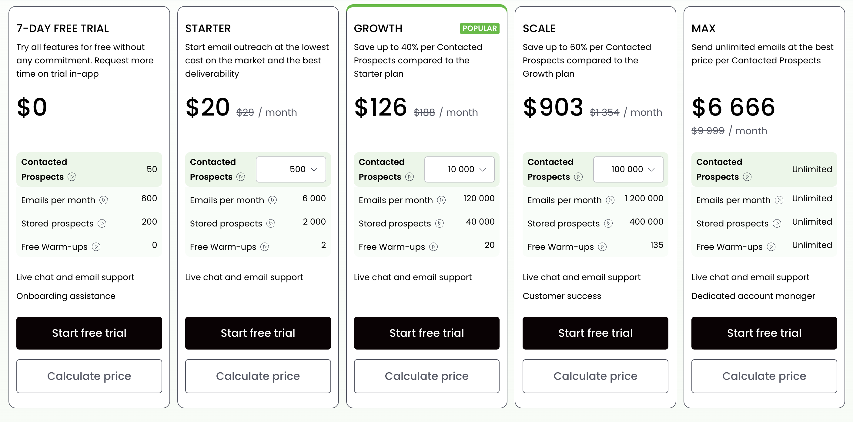 Screenshot of Woodpecker pricing