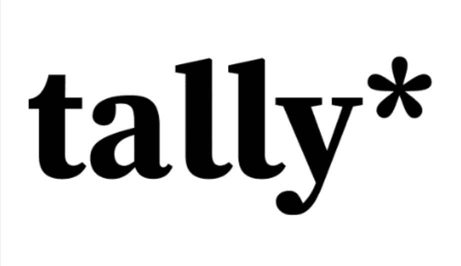 Tally written in black on a white background