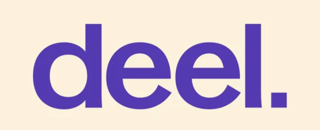 Deel written in purple on a beige background