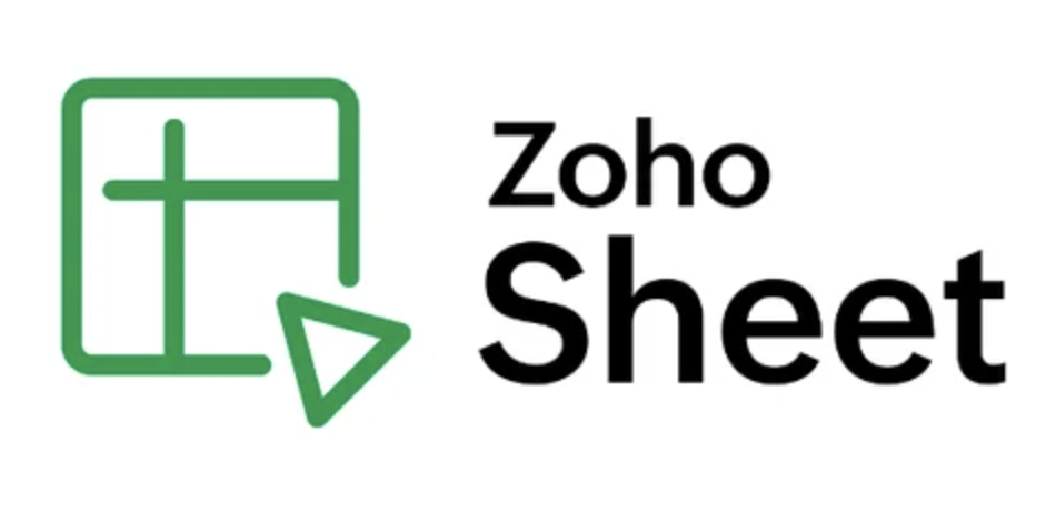 
Zoho sheet written in black on a white background with a green logo on the left side