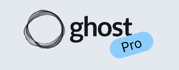 Ghost written in black with PRO in blue bubble text on a gray background