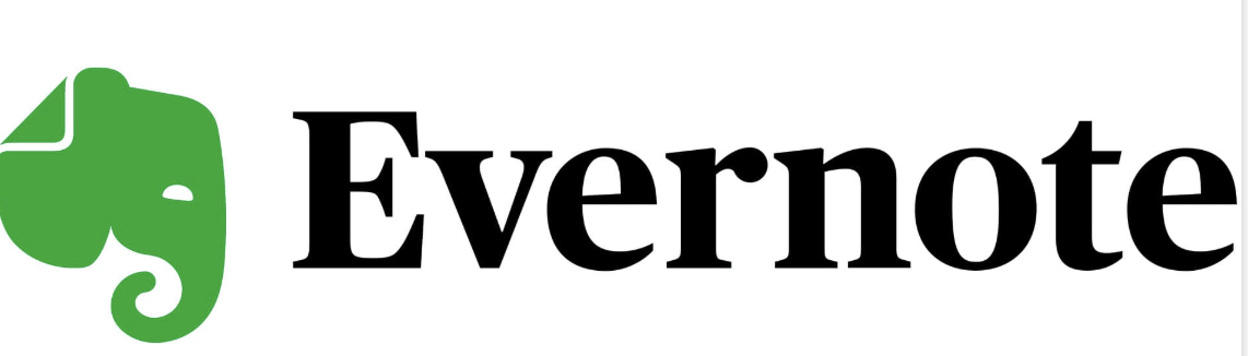 
Evernote written in black on a white background with a green elephant's head on the side.
