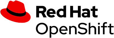 Red Hat Open Shift written in black on a white background with a red hat drawn on the left