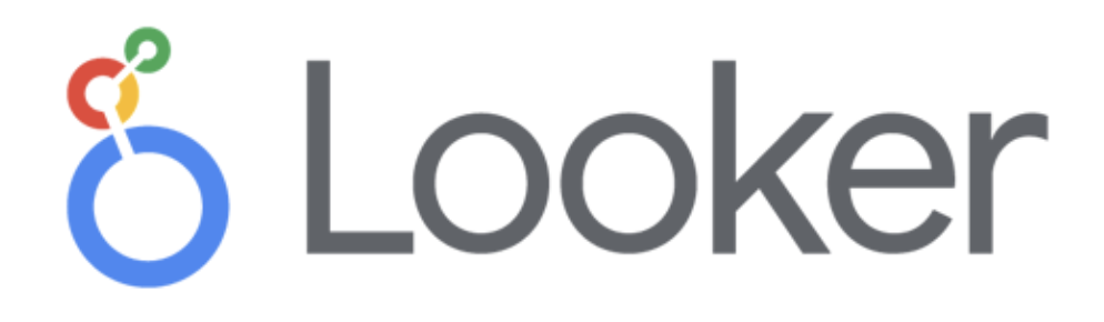 A first blue circle, a yellow and red middle circle, and a small green circle, with “Looker” written in gray, all on a white background.