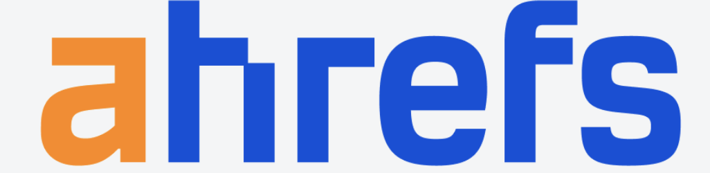 Ahrefs written in blue except for the A in orange