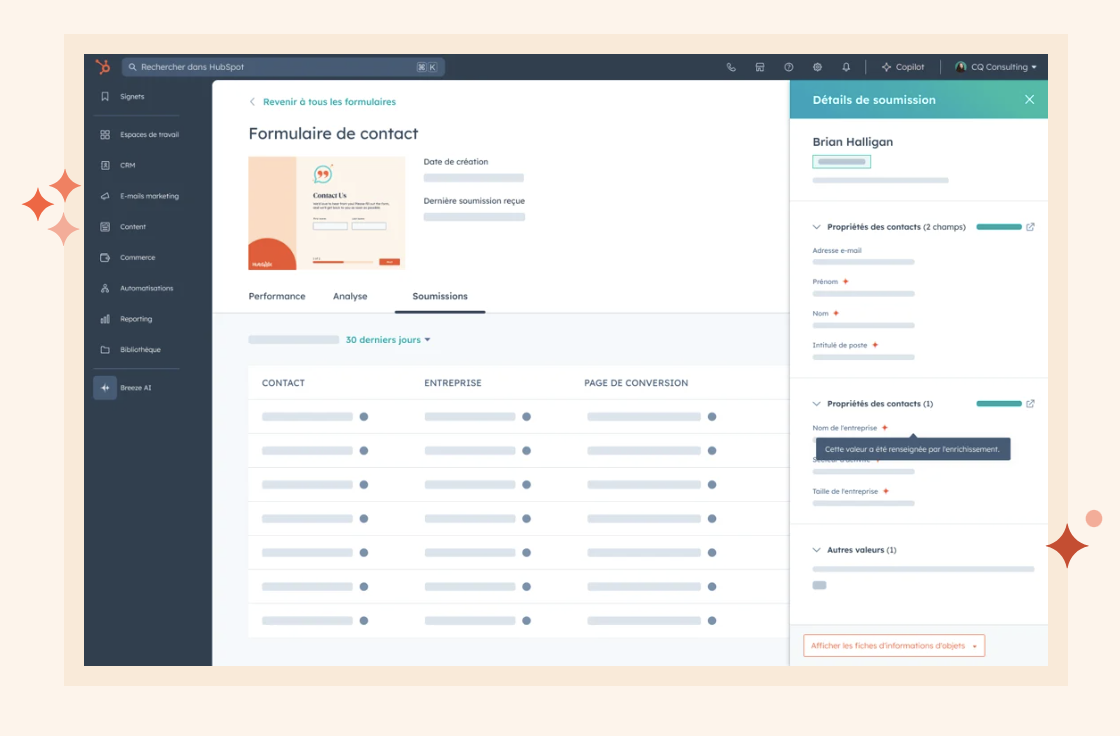 Capture d'ecran de formulaire de Breeze