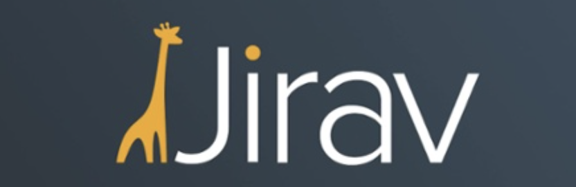 Jirav written in white on a gray background with a small giraffe drawn on the left