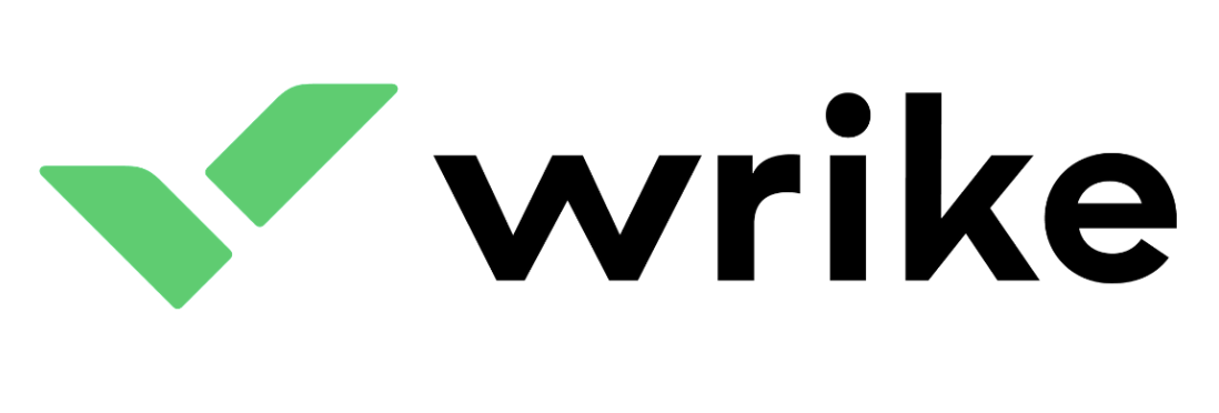Lime green logo and Wrike written in black on a white background