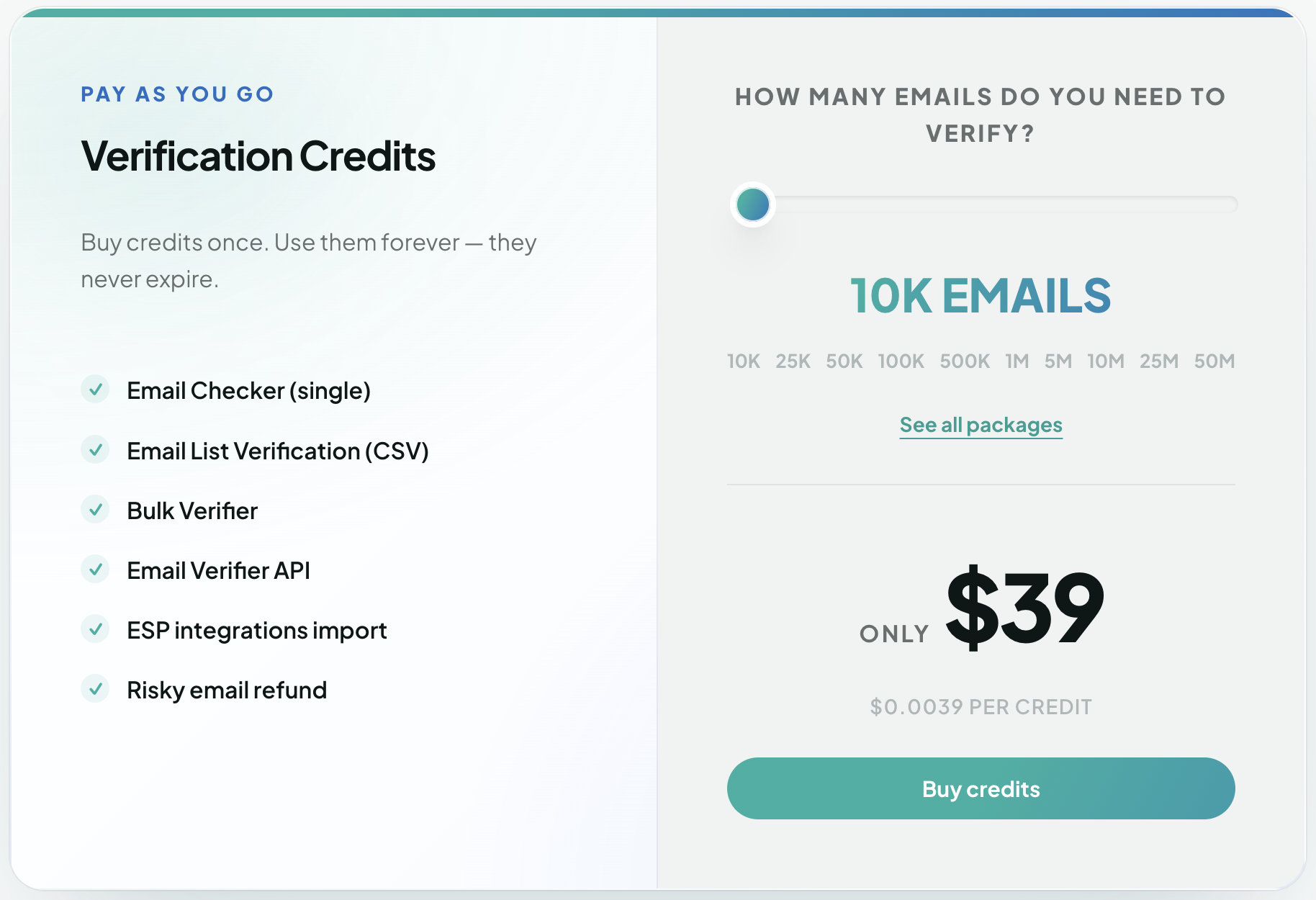 Les prix de MillionVerifier