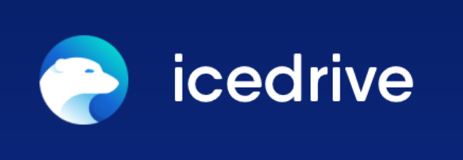 Icedrive written in white on a navy blue background with a polar bear head next to it.