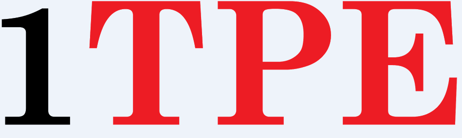 1 Write in black and TPE in red, all on a white background.