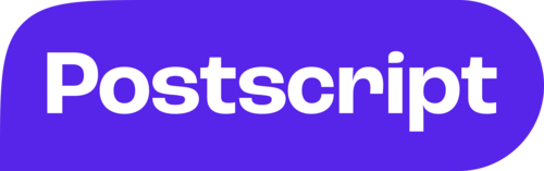 Postscript written in white on a purple background