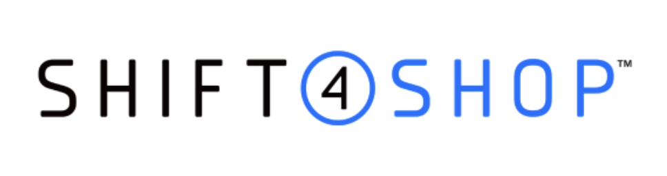 Shift 4 Shop written in blue and black