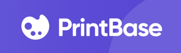 Paint palette design and PrintBase written in white, all on a purple background