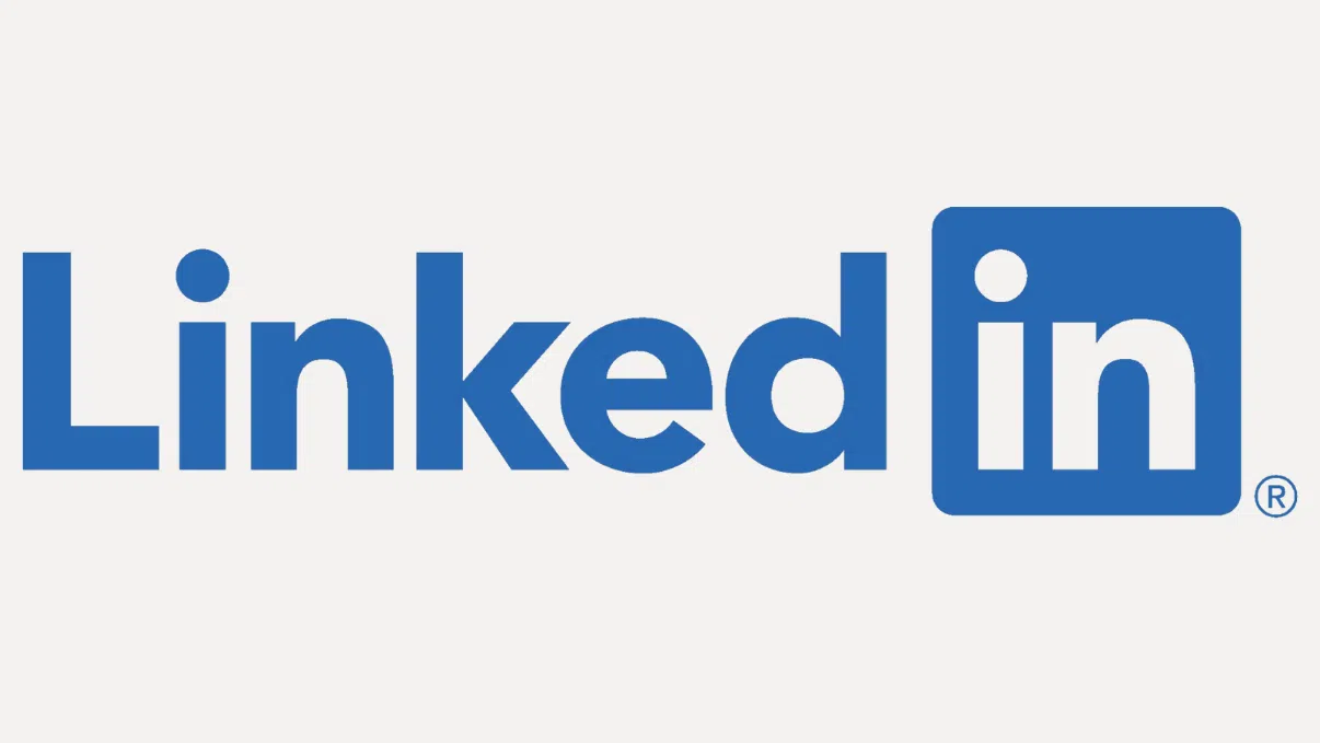 LinkedIn written in blue on a gray background